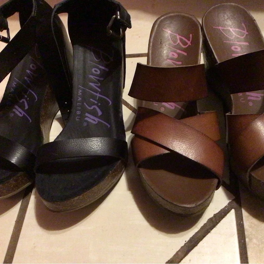 Blowfish Black and Brown Wedge Sandals - Picture 1 of 3